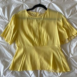 Elodie Yellow Babydoll Blouse Flutter Sleeve Peplum Lightweight Top M
